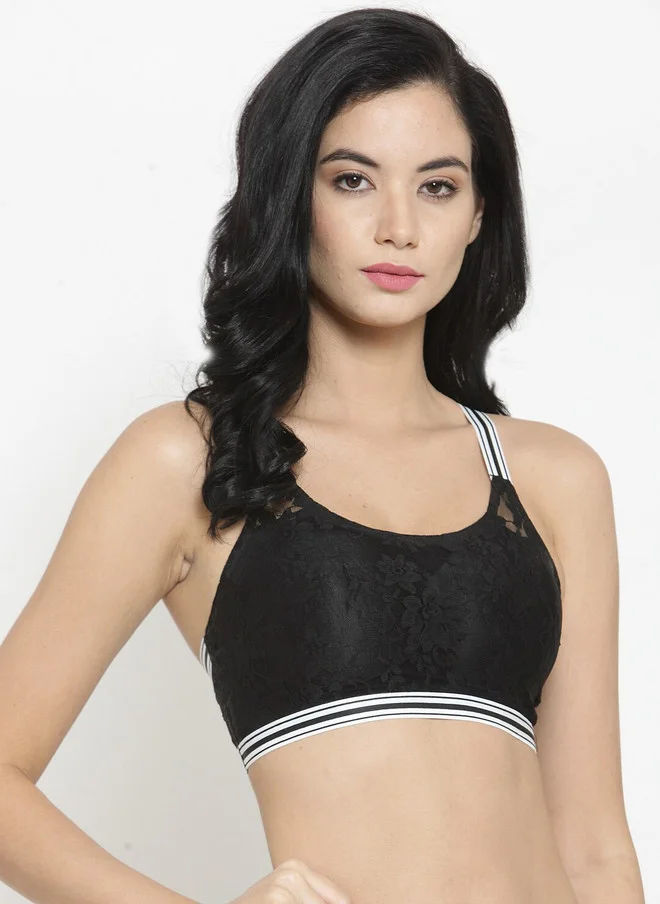 ليس اند مي  Laceandme Black Lace Non-Wired Lightly Padded Antimicrobial Sports Bra 6326